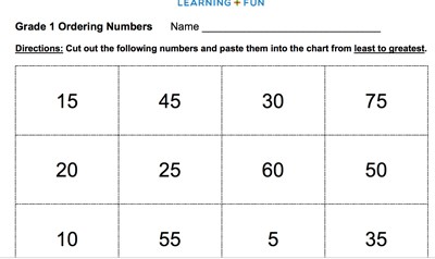 Ordering Numbers 1- 100