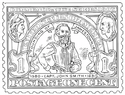 John Smith United States Postage Stamp Coloring Page